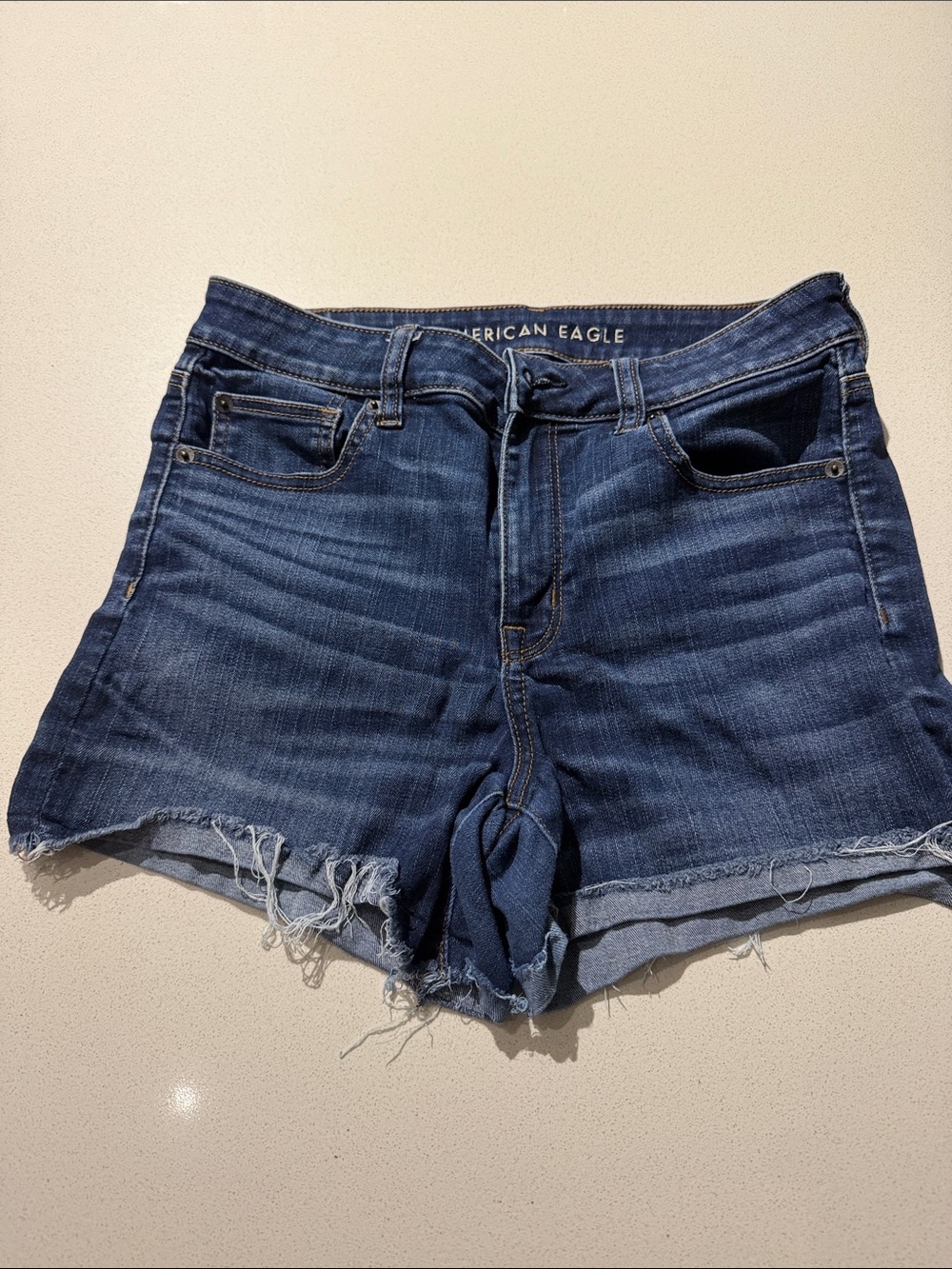 American Eagle Outfitters Dark Blue Distressed Denim Cutoff Shorts